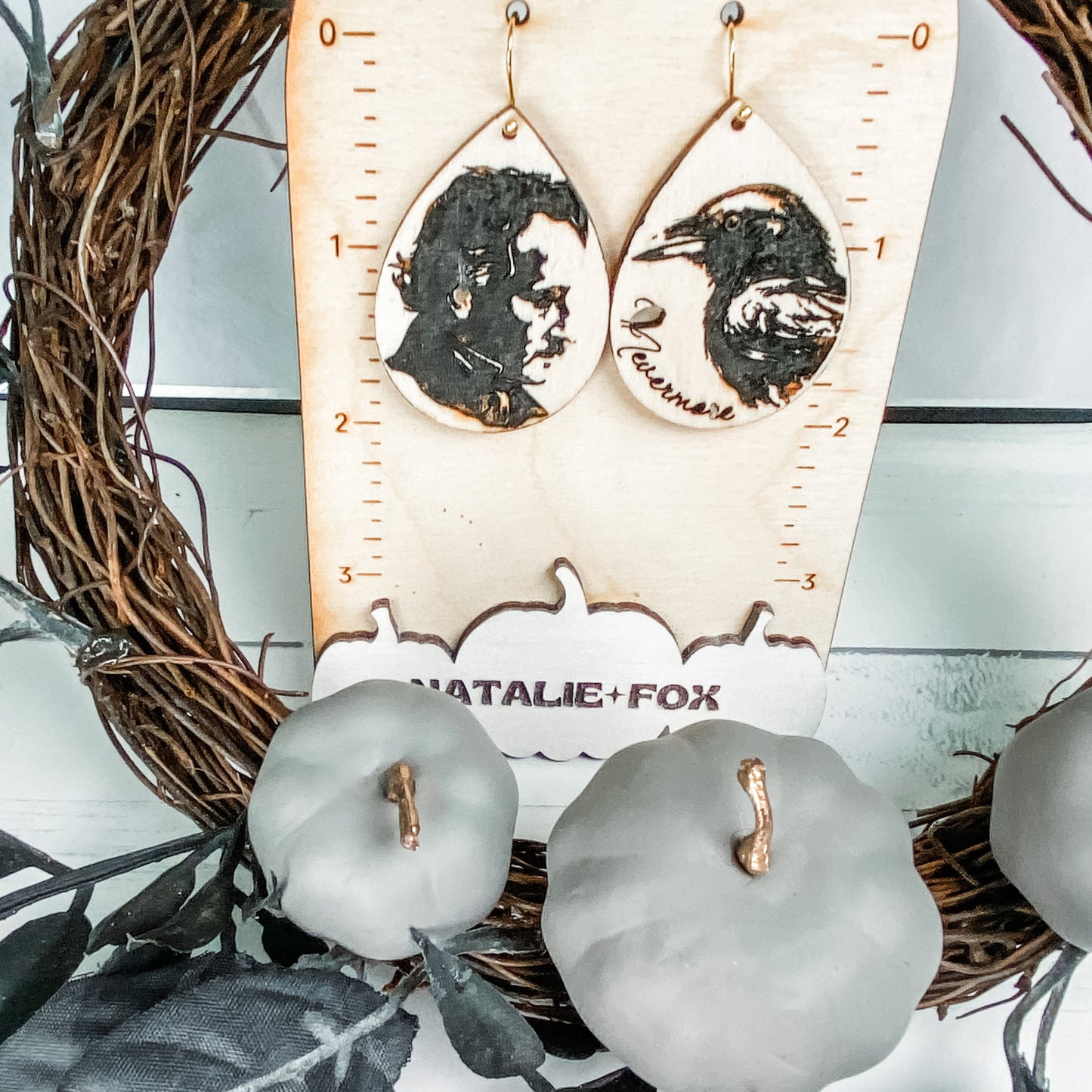 Halloween Edgar Allen Poe Hand Painted Earrings