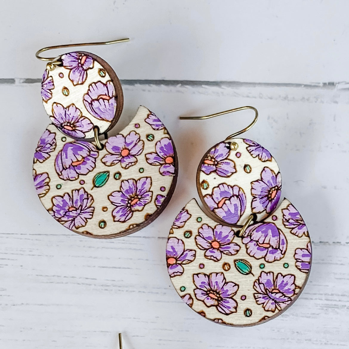 Wooden Floral Print Earrings