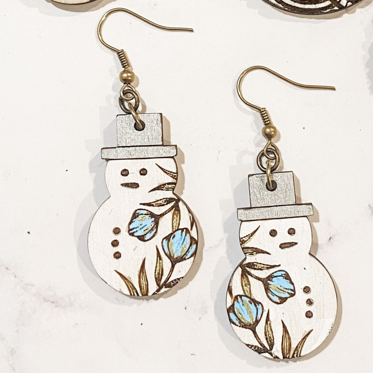 Wooden Snowman Earrings