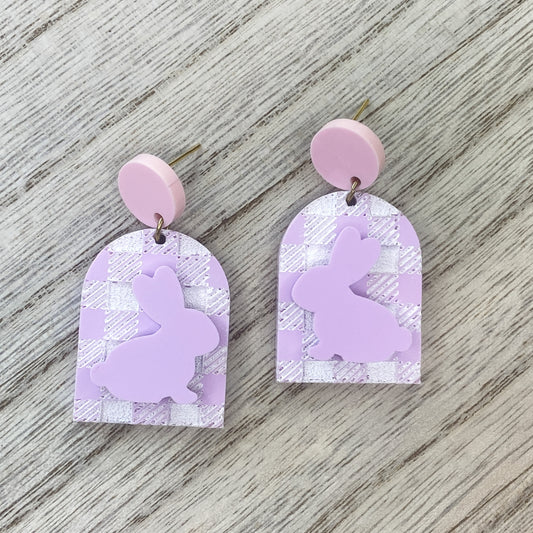 Pastel Bunny Hound's Tooth Earrings
