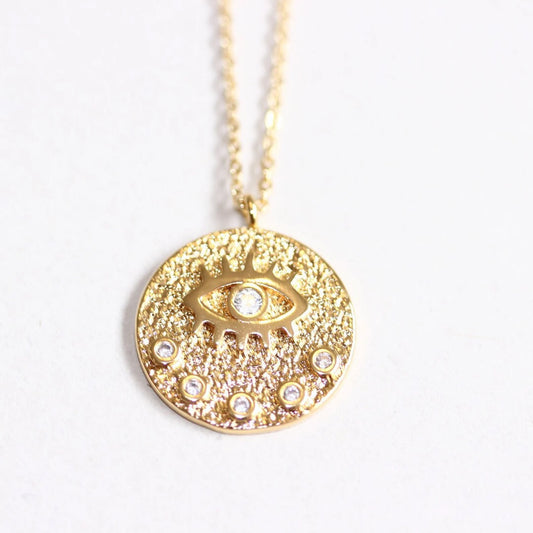 Sparkling Evil Eye Talisman Necklace, Good Luck Pendant, 18K Gold Plated, Clar Cubiz Zirconia
