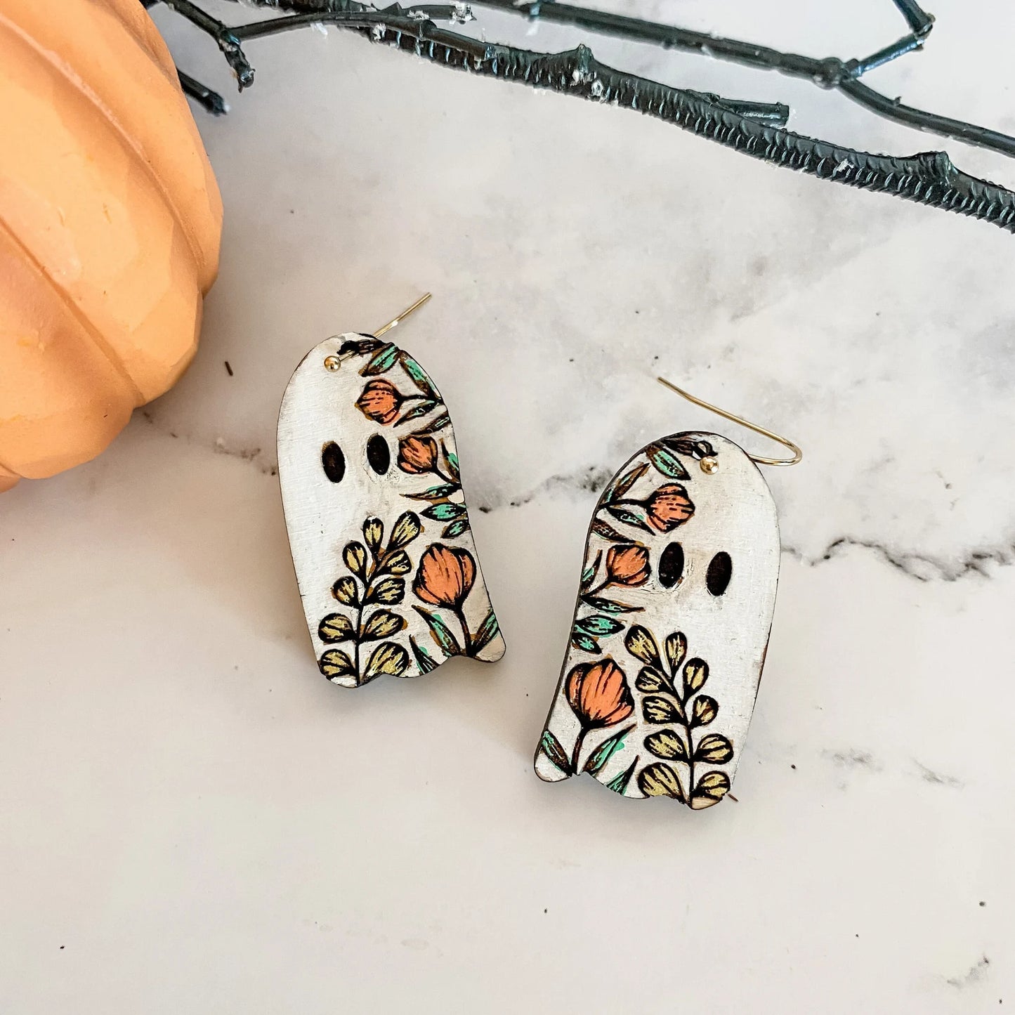 Floral Ghost Halloween Dangle Earrings