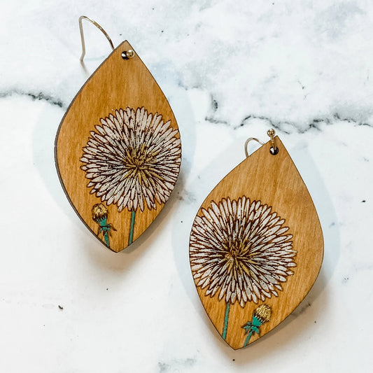 Dandelion Blossom Wood Earrings